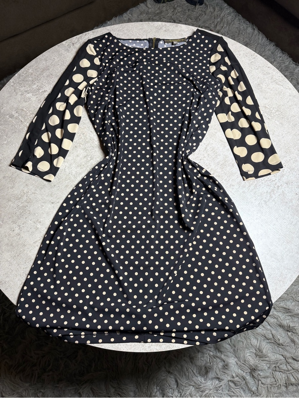 Black & Cream Polka Dot Long-Sleeve Dress
